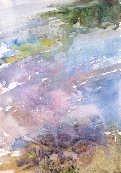 Paysage Aquarelle Ciel Est Courge Dans Eau — Photo