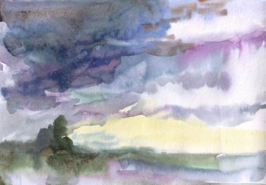 suluboya manzara. Yağmur bulutların üzerinde toplandı.