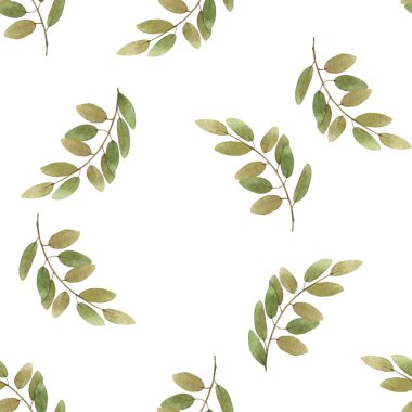 El boyası suluboya, kıvrımlı gümüş-yeşil yapraklı hassas desen.