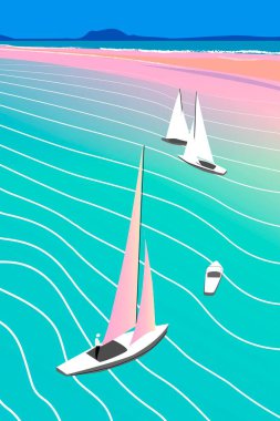 Vuktorny grafikleri, yelkenli yatlar, deniz manzarası.