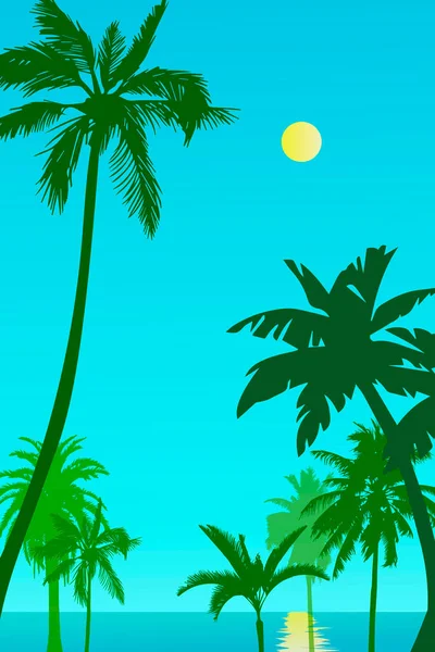 Vektör illüstrasyonu, güneşli bir yaz gününde palmiyelerin görüntüsü