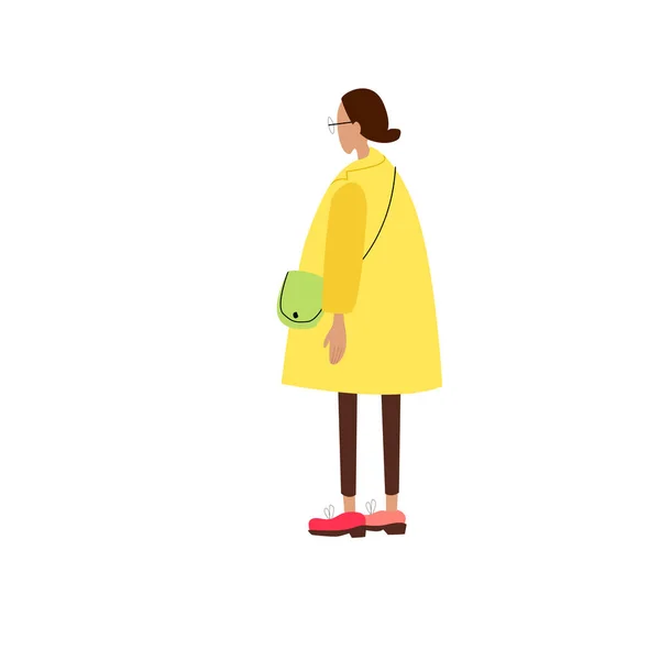 Vector Image Girl Bright Yellow Coat — Stock Vector