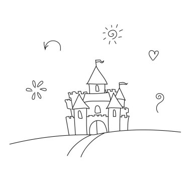 Doğrusal çizilmiş sihirli bir kalenin vektör görüntüsü