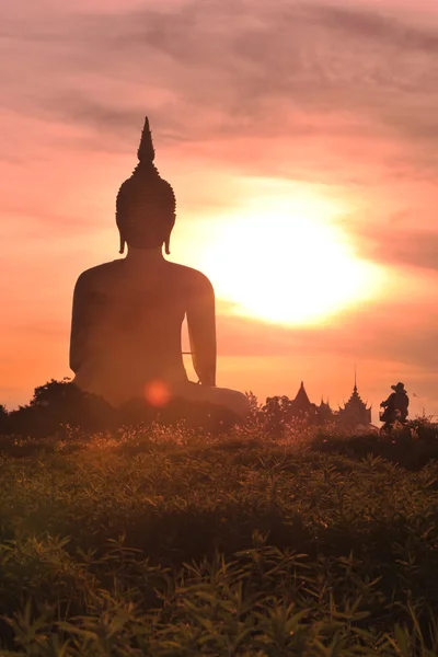 Dev Buda heykeli Wat Muang, Angthong, Tayland ışık sabah.