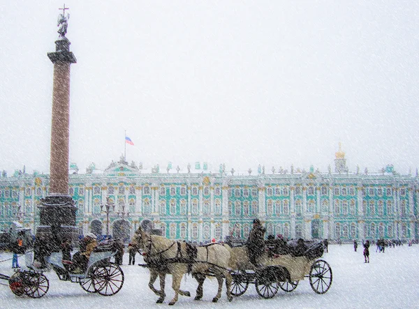 冬は雪に覆われた堤防と橋、サンクトペテルブルクの歴史的中心部 — ストック写真