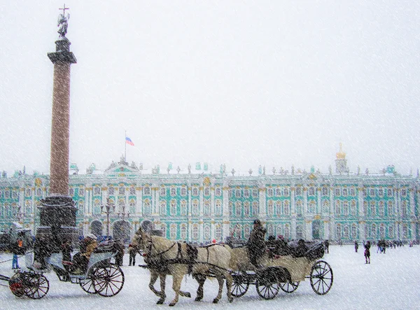 Hiver sur les remblais enneigés et pont le centre historique de Saint-Pétersbourg — Photo