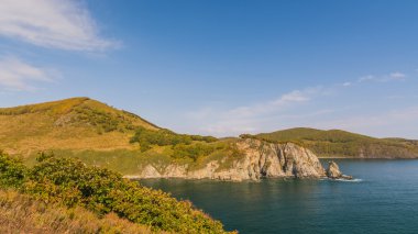 Japon deniz ve kayalıklarla