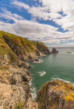 Japon deniz ve kayalıklarla