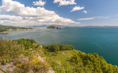 Japon deniz ve kayalıklarla