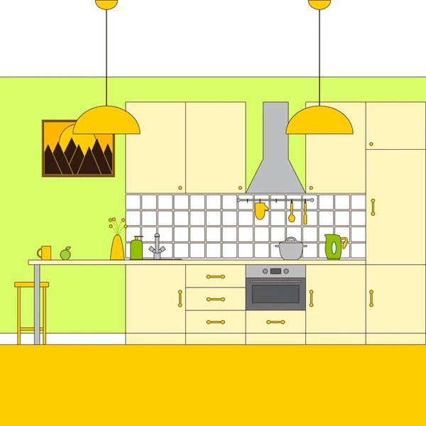 Intérieur de cuisine couleur lin — Image vectorielle