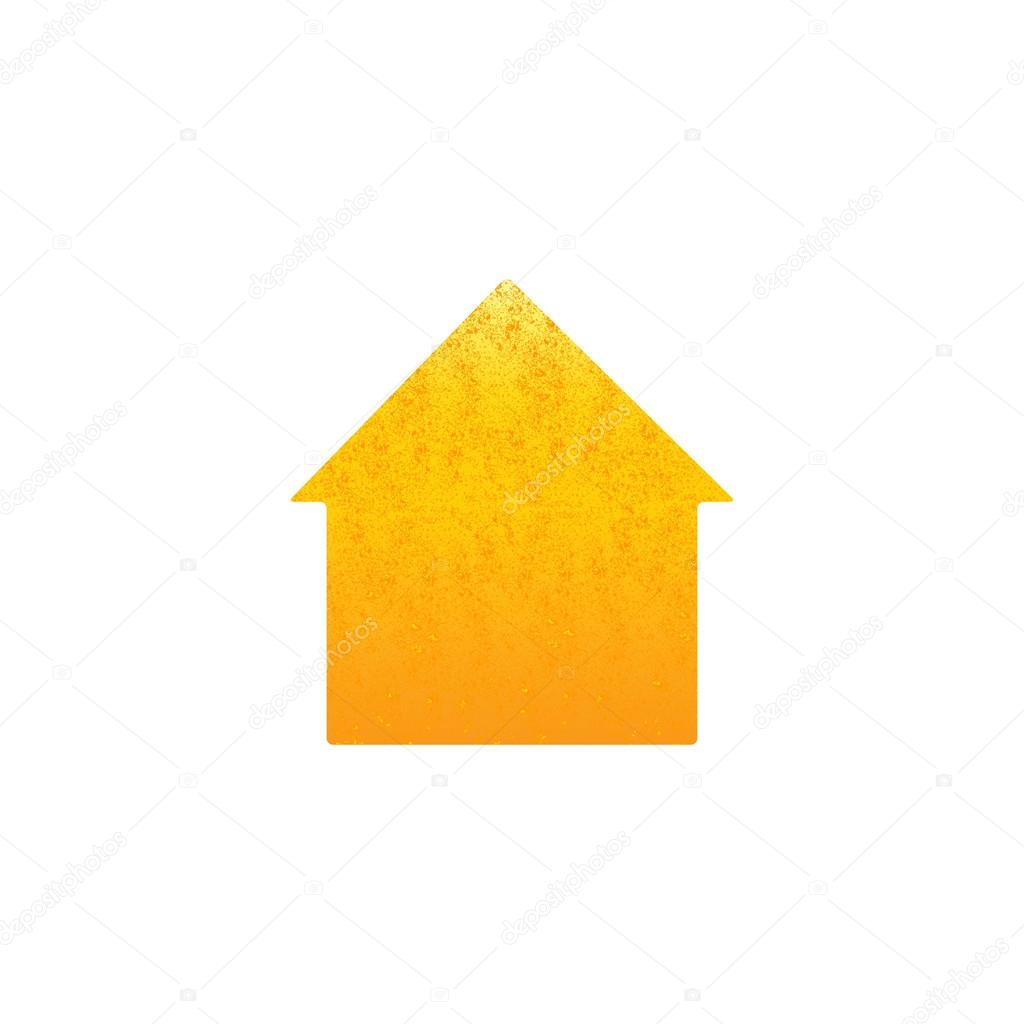 Shabby golden colored house isolated on white background. New house concept. House logo template