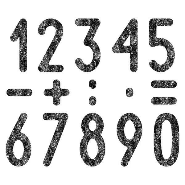 Reihe schäbiger Zahlen und mathematischer Symbole — Stockvektor