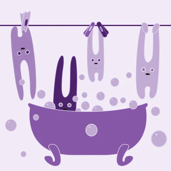 Bunnies banyoda — Stok Vektör