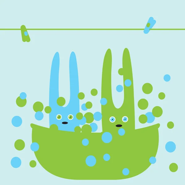 Bunnies, banyo — Stok Vektör