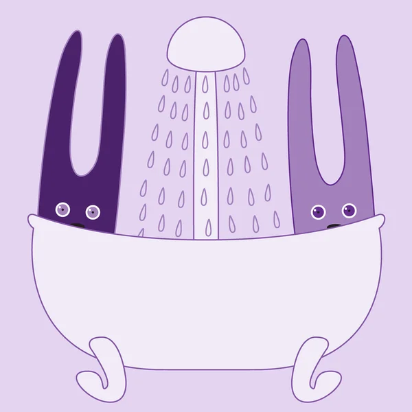 Two bunnies in shower — Stock Vector