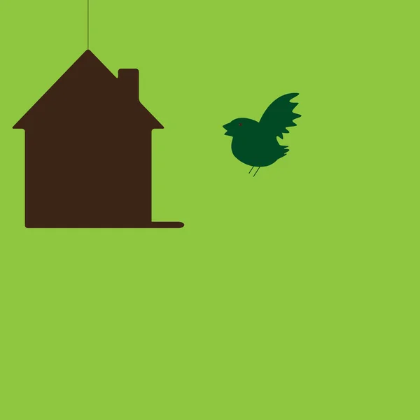 Pájaro volando a su propia casa colgante — Vector de stock