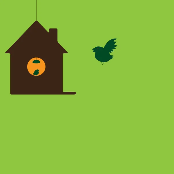 Pájaro volando a su propia casa colgante — Vector de stock