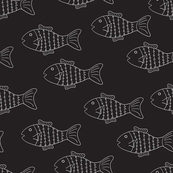 Patrón blanco y negro con peces — Vector de stock