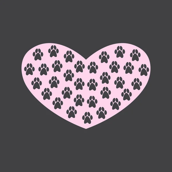 Coeur avec empreintes de pattes — Image vectorielle