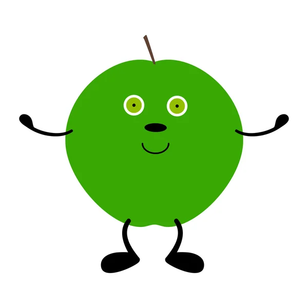 Manzana verde con manos, piernas y ojos — Vector de stock