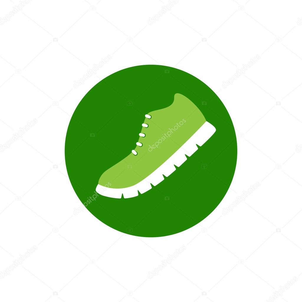 Light green sneaker with white ribbed sole situated in bright green circle on white background