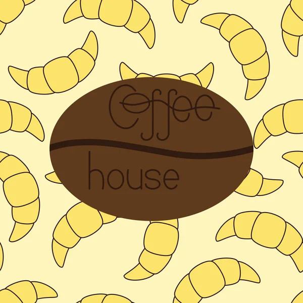 Patrón con croissants y logotipo de la cafetería — Vector de stock