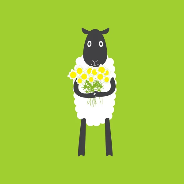 Sheep with chamomiles — Stock Vector