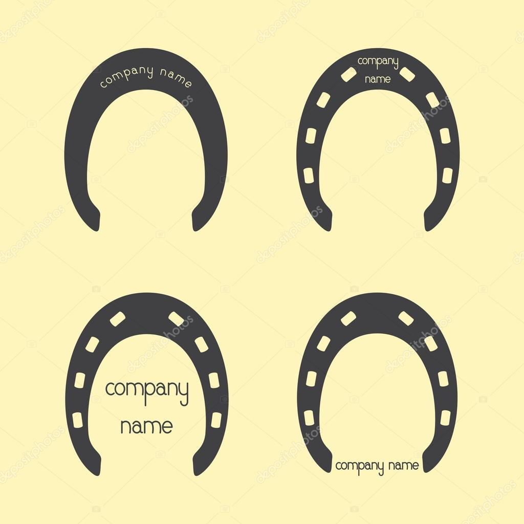Grey colored horseshoes logos isolated on flaxen background