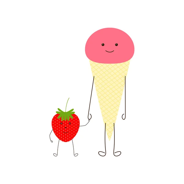 Παγωτό κρέμα και φράουλα — Διανυσματικό Αρχείο