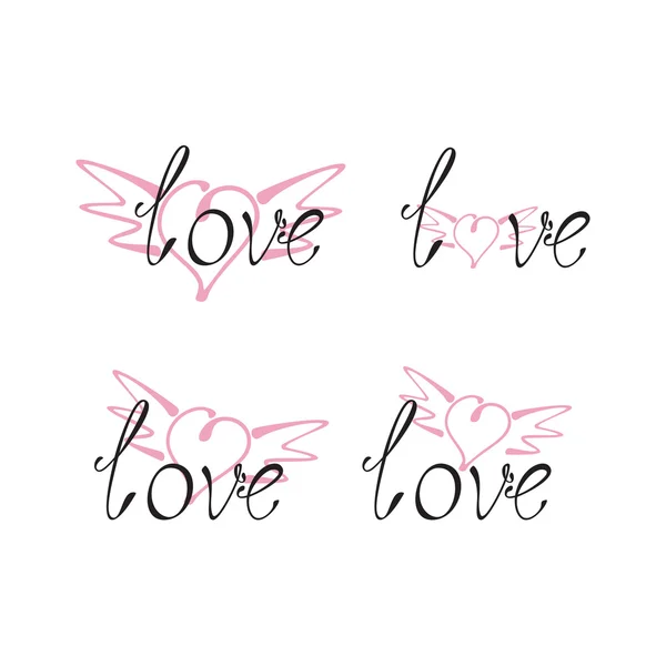 Uppsättning av kärlek bokstäver med wingy hjärta — Stock vektor