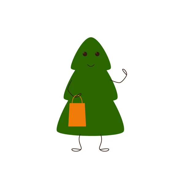 Personagem de árvore de Natal com saco do presente — Vetor de Stock