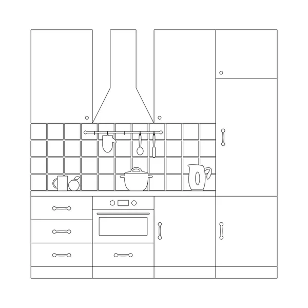 Kitchen set coloring page template — Stock Vector