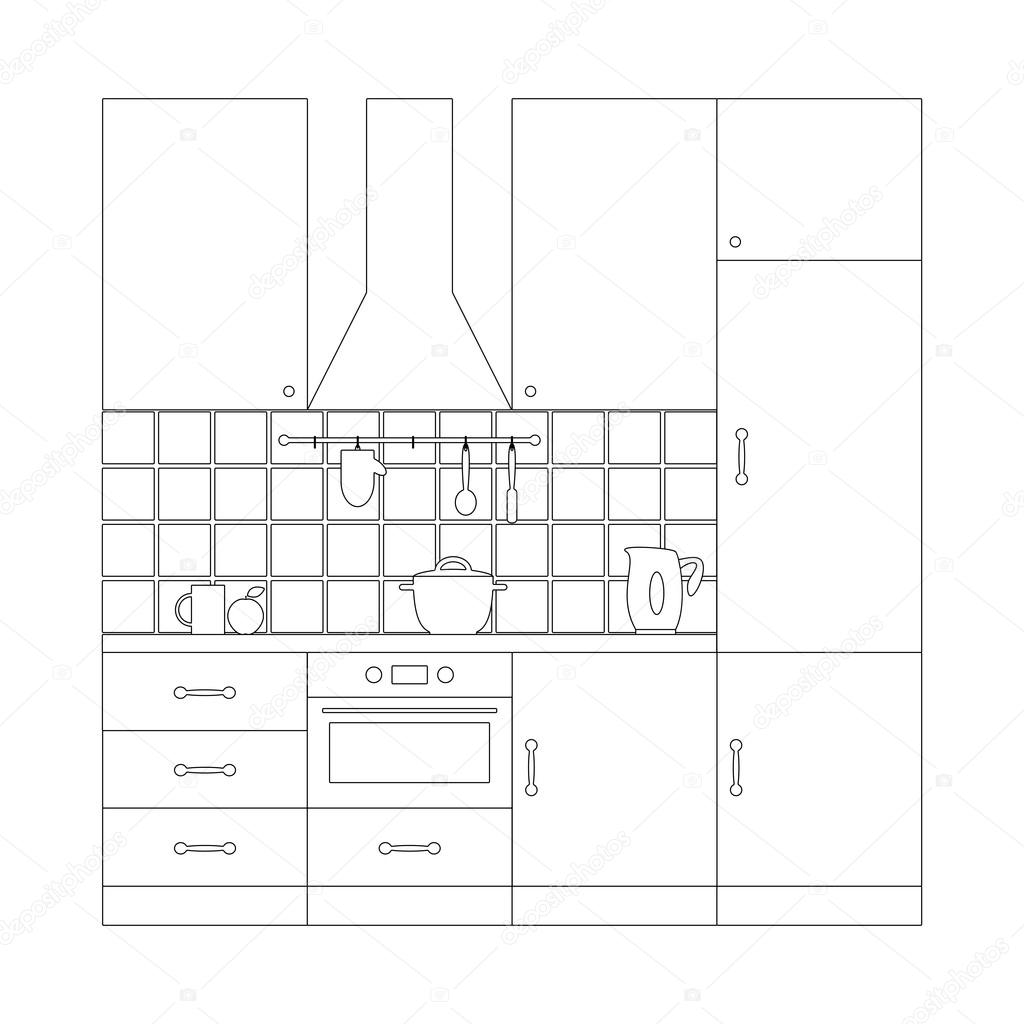 Kitchen set coloring page template
