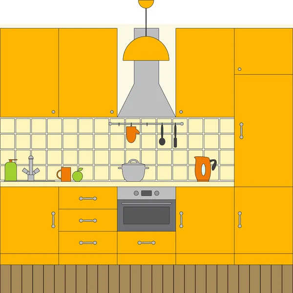 Помаранчевий кольоровий інтер'єр кухні — стоковий вектор