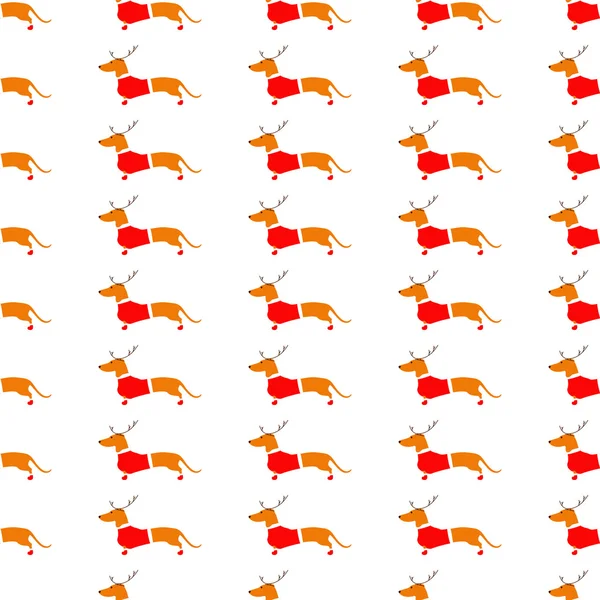 Pattern with dachshund in reindeer horns and Christmas suit — Stock Vector