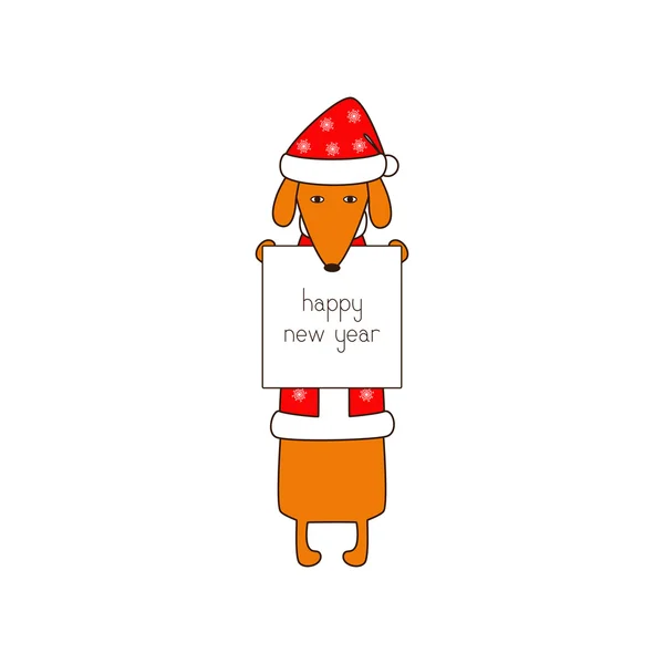 Feliz Ano Novo cartão de saudação com dachshund — Vetor de Stock