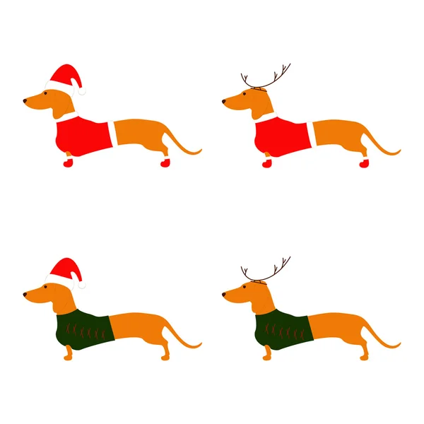 Conjunto de dachshunds de Natal — Vetor de Stock