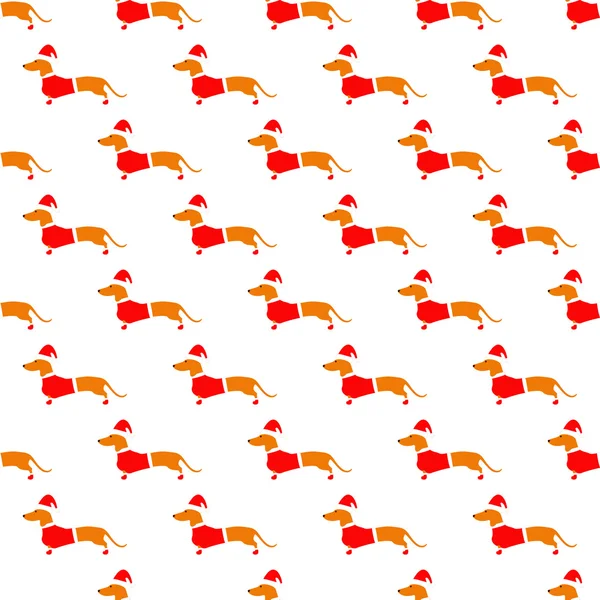 Pattern with dachshund in red Christmas suit — Stock Vector