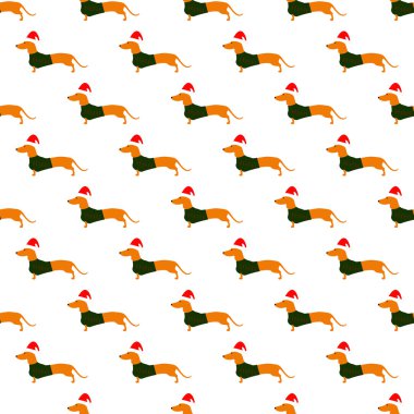 Dachshund Noel şapka ve yeşil yelek deseni