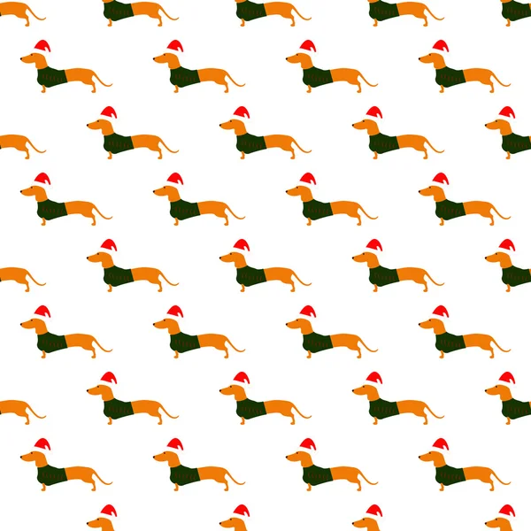 Dachshund Noel şapka ve yeşil yelek deseni
