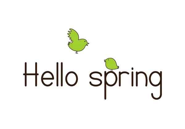 Dobrý den, na jaře nápisy s ptáky — Stockový vektor