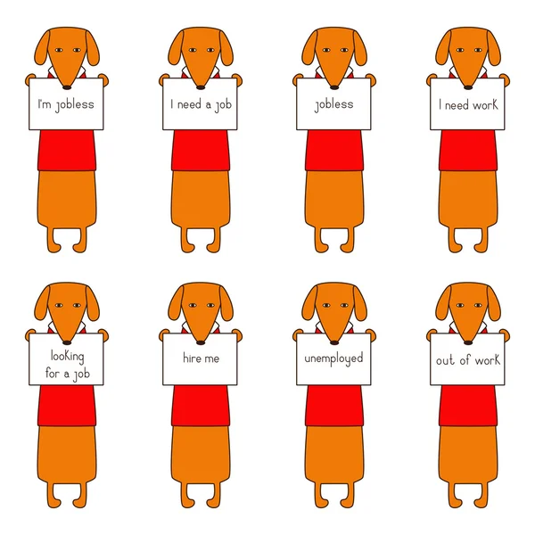 Set of unemployed dachshunds — Stock Vector