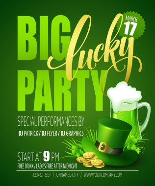 Şanslı parti Poster. St Patricks Günü. Vektör çizim