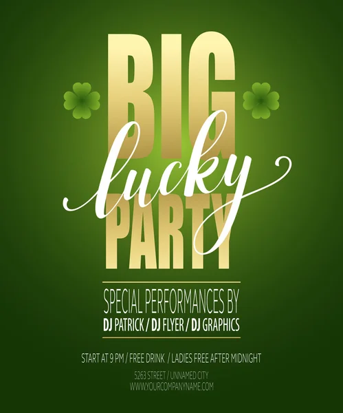 Lucky Party Poster. Día de San Patricio. Ilustración vectorial — Archivo Imágenes Vectoriales