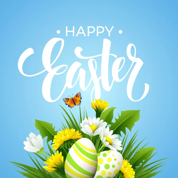 Wielkanoc z pozdrowieniami. Literowanie kwiat jaj. Ilustracja wektorowa — Wektor stockowy