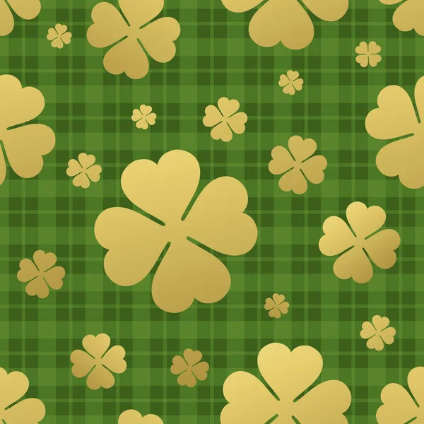 Seamless mönster med gyllene clover blad. St Patricks day bakgrund. Vektor Illustration — Stock vektor