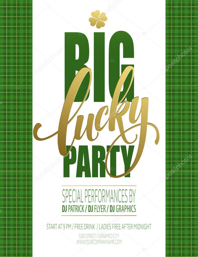 Lucky Party Poster. St. Patricks Day. Vector illustration