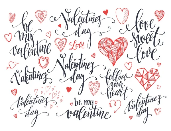 Valentinstag und Liebe Schriftzüge Kollektion. Vektorillustration — Stockvektor