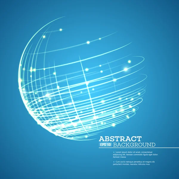 Punto y curva construyeron la esfera wireframe, sentido tecnológico fondo abstracto. Ilustración vectorial — Archivo Imágenes Vectoriales