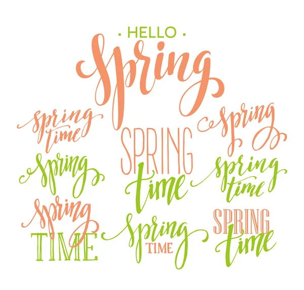 Spring Time, conjunto de letras Hello Spring. Ilustração vetorial —  Vetores de Stock